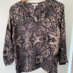 Joie Silk Blouse Taupe and Black Paisley, SM or M